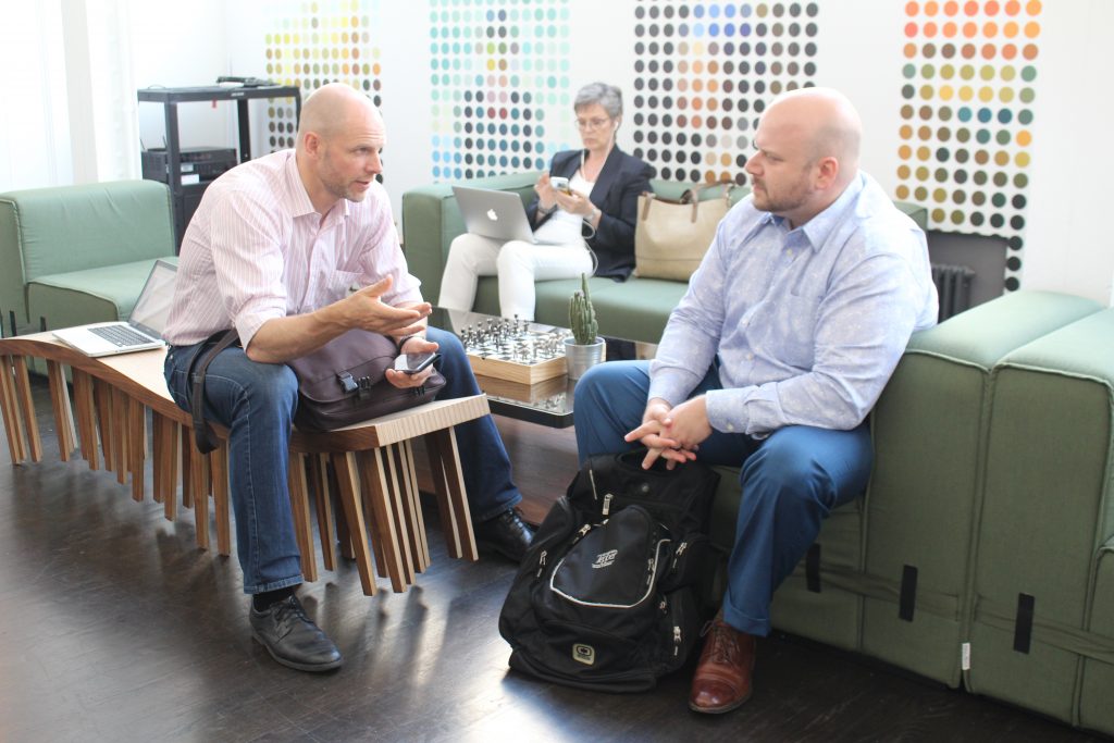 Scene from the VentureOut EdTech Program: founders discussing strategy